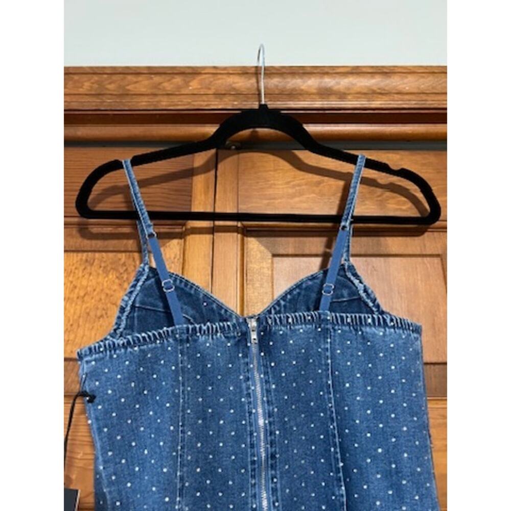 NWT IRIS Women's Denim Rhinestone Bustier Mini Dress Blue Glam Party Y2K Size M - Picture 8 of 11